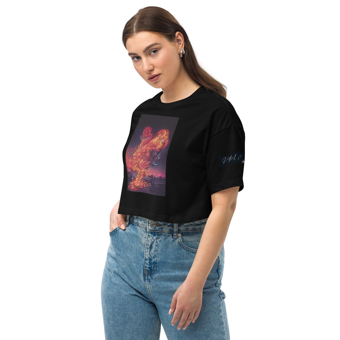 Vitriol Rose Phoenix drop shoulder crop top