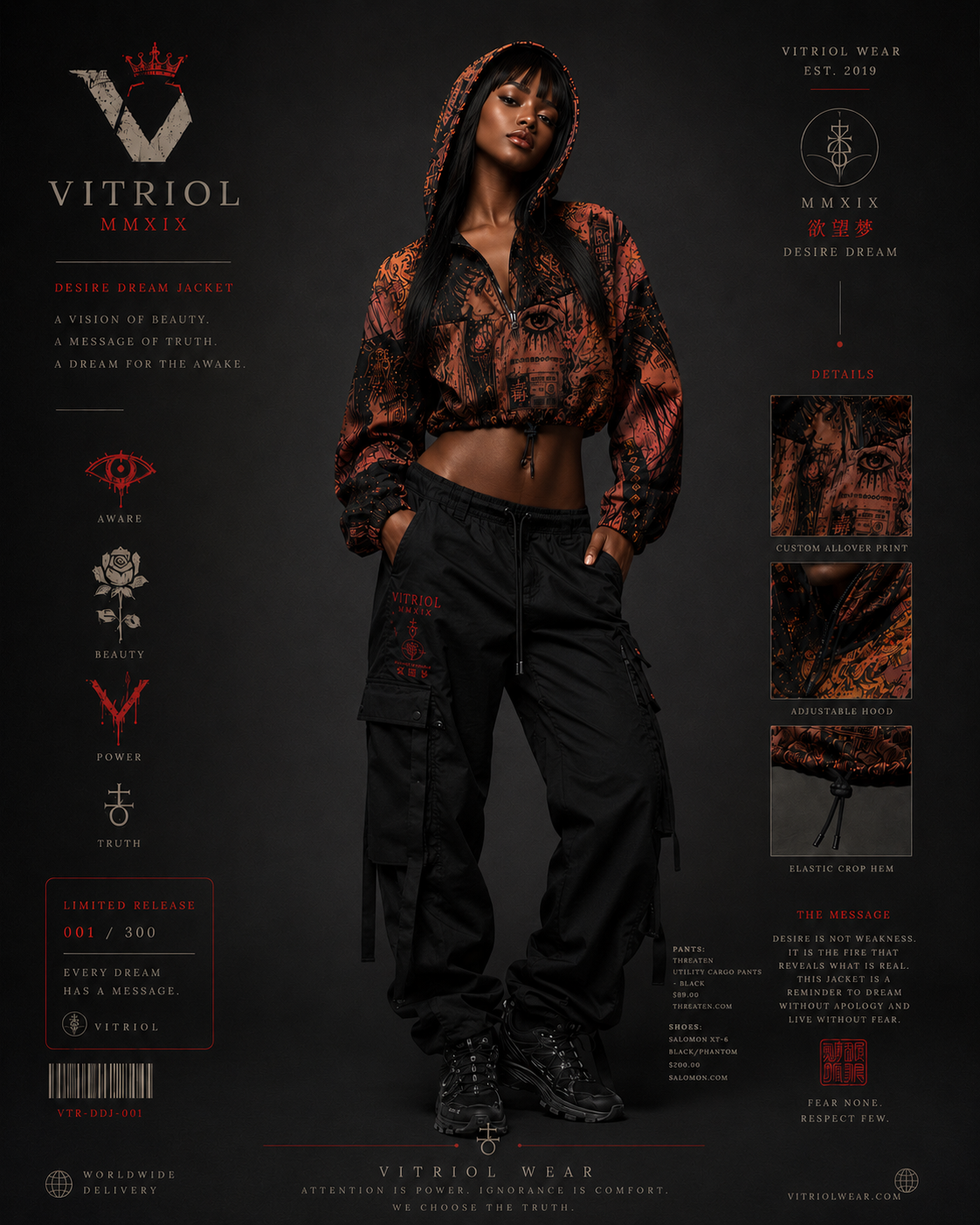 VITRIOL: 欲望夢 (Desire Dream)  Women’s cropped windbreaker