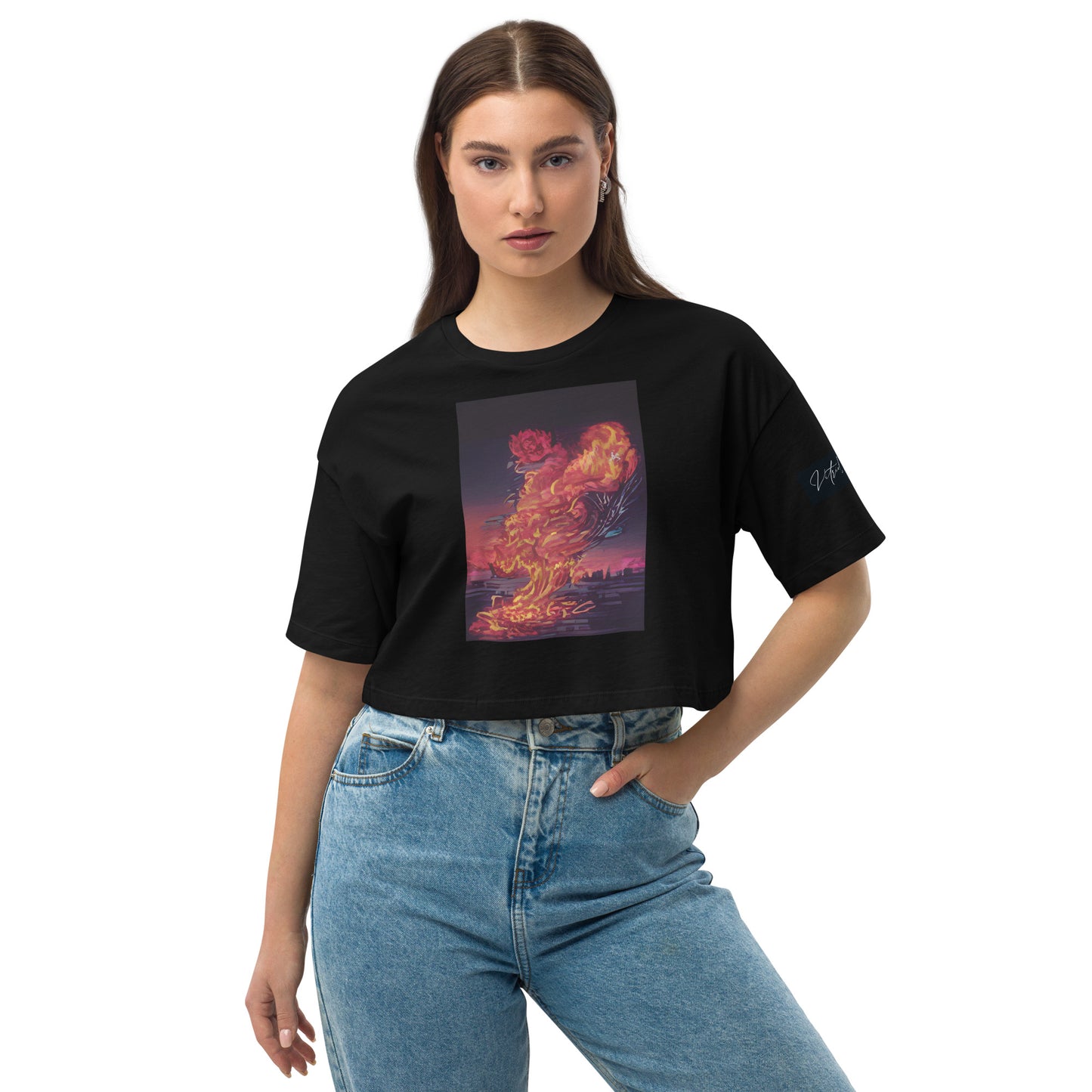 Vitriol Rose Phoenix drop shoulder crop top