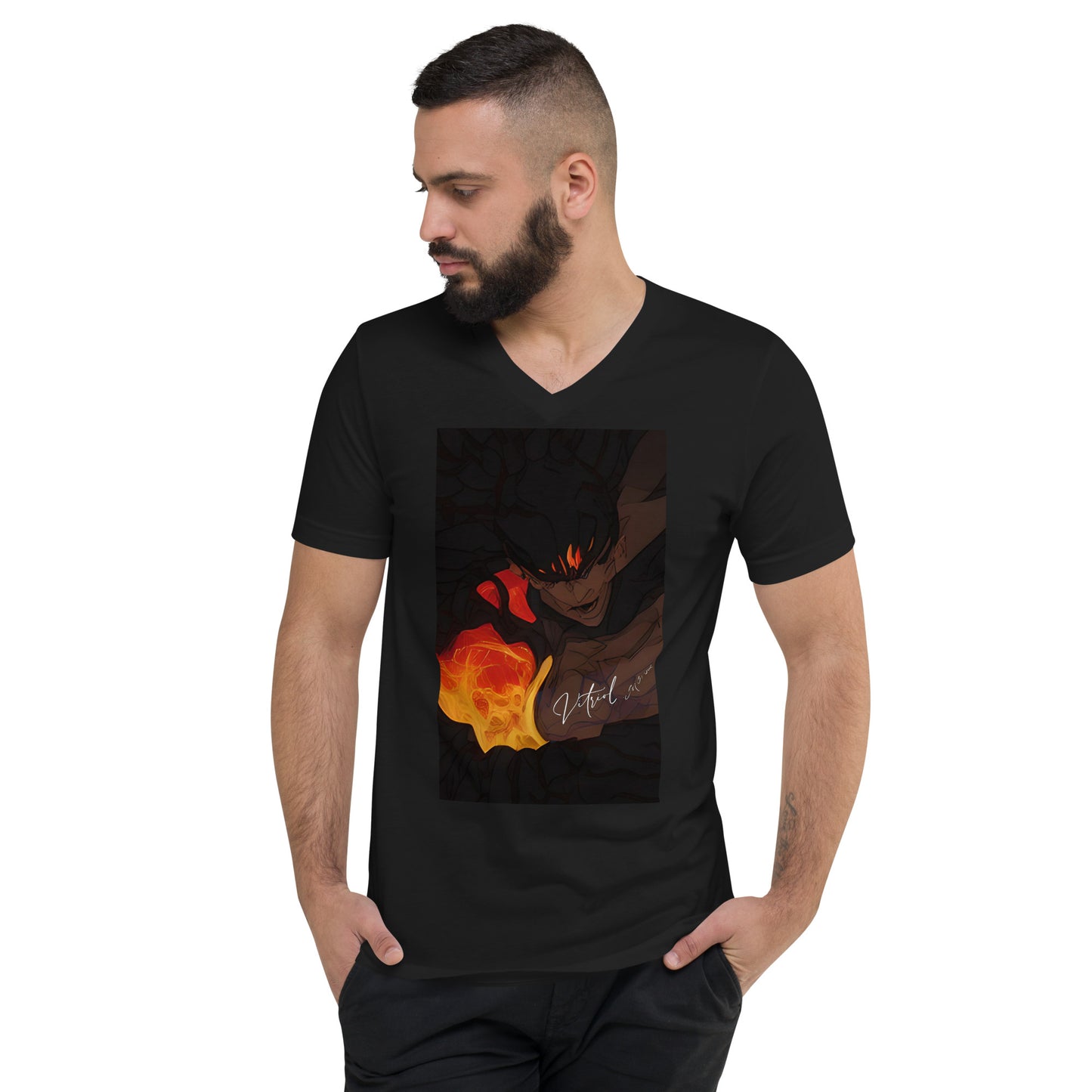 Vitriol Man on Fire V-Neck Men's T-Shirt