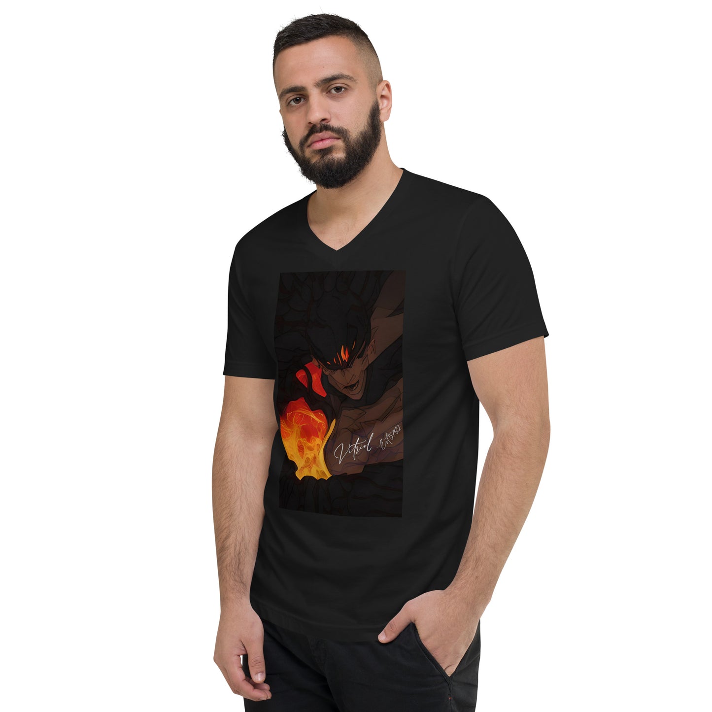 Vitriol Man on Fire V-Neck Men's T-Shirt