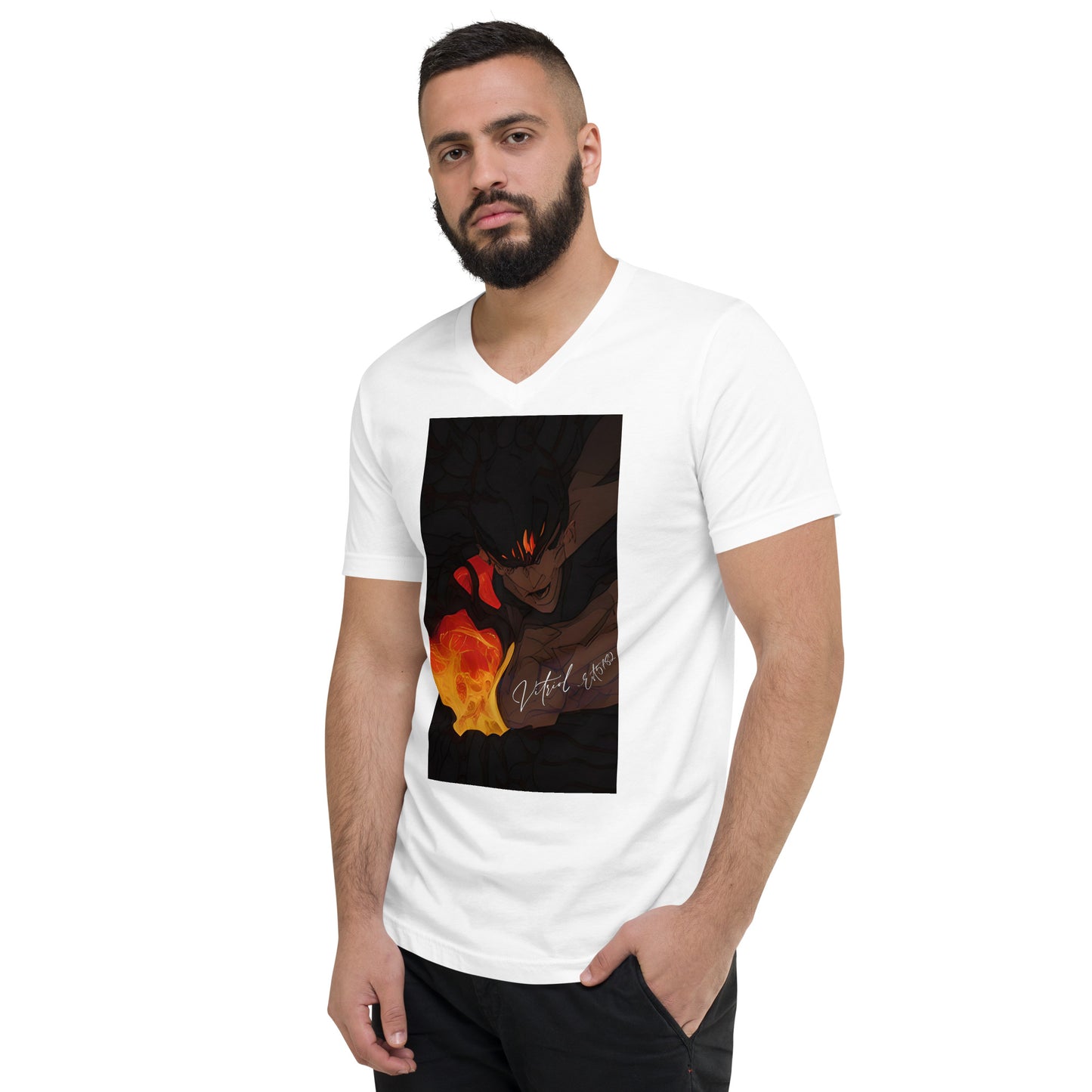 Vitriol Man on Fire V-Neck Men's T-Shirt